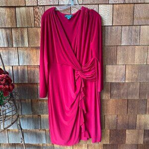 Ralph Lauren Deep Rose Red Long Sleeve Elegant Essentials Dress in Women's 18W
